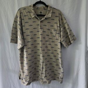 True Grit Polo Large‎ Fresh H2O Fish All Over Print Made In USA 100% Cotton